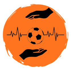 Logo de l’association Ain’clusif représentant un ballon de football entouré de mains, symbole d’inclusion, de sport adapté et de solidarité